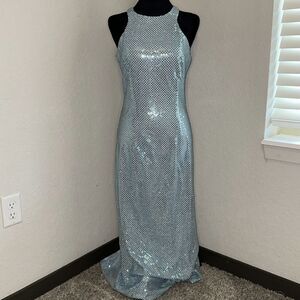 All that Jazz Bodycon Dress Womens Blue Sleeveless Classic Lined Cher Like Dress